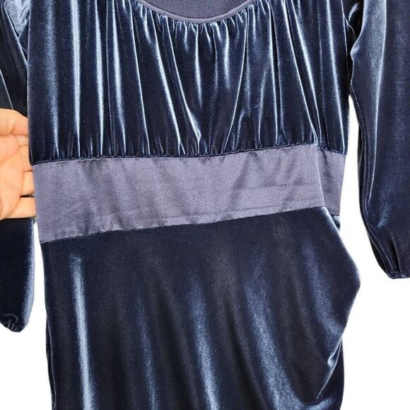Laundry by Shelli Segal Blue Velvet Side Ruched Dress Size 4 - Picture 5 of 11